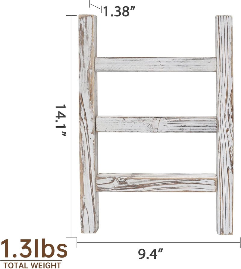 FUIN Wooden Tea Towel Ladder, Mini Ladder Towel Rack Display Hanger, Small Rustic Farmhouse Tea Towel Stand Holder for Country Bathroom Decor, White - Image 4